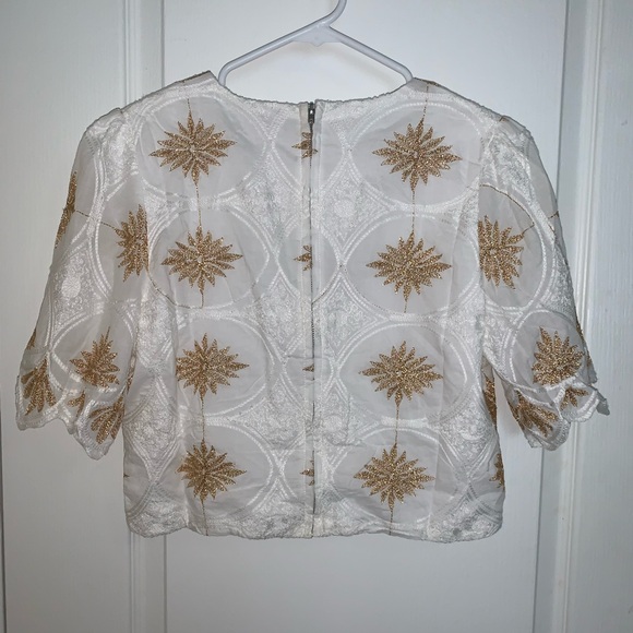 Selfie Leslie White Lace and Gold Glitter Embroidered Crop Top - Picture 3 of 9
